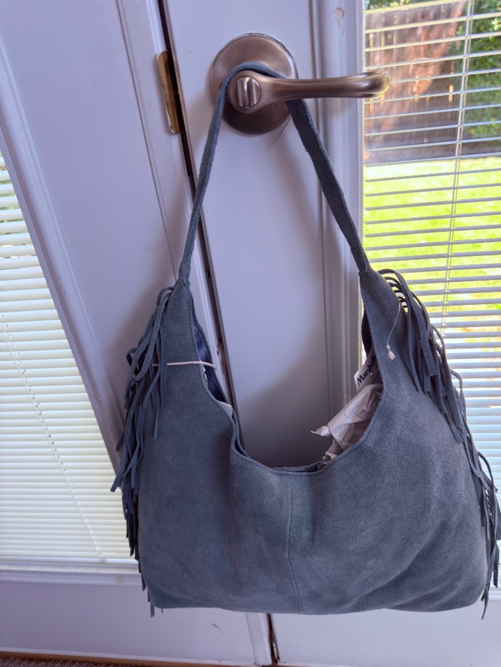Haute Hippie Genuine Suede Fringe Hobo Bag NWT Blue - Picture 4 of 5